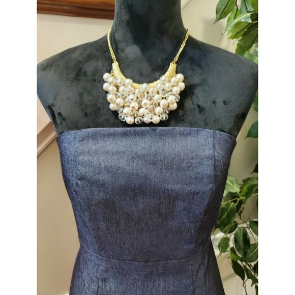 Merona Women's Solid Blue Cotton Off the Shoulder Short Length Dress Size 2 - Picture 2 of 10